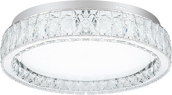 LamQee Crystal Flush Mount Ceiling Light Fixture, Dimmable LED Modern Close to Ceiling Light, Hallway Light Fixtures Round Ceiling Chandelier for Bedroom Kitchen Bathroom Closet Dining Room 13.78 inch