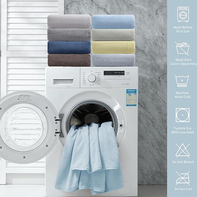 8-Piece Premium Towel Set for Bathroom|2 Oversized Large Bath Sheet,2 Hand Towels,4 Washcloths|Soft Cozy Highly Absorbent Fast Dry Microfiber Shower Towel Set for Hotel Bathroom Essentials,Blue