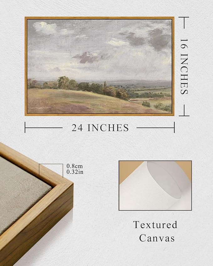 InSimSea Framed Canvas Wall Art Vintage Decor, Large Farmhouse Nature Scenery Clouds Valley Grassland Pictures Prints, Classical Retro Paintings Home Decor for Living Room Bedroom Office, 16"x24"