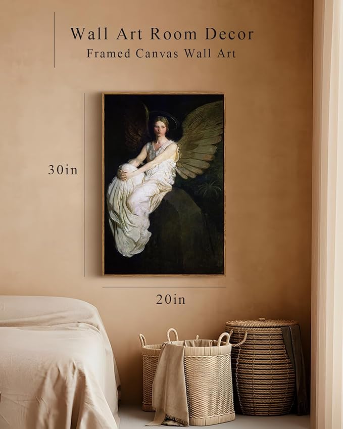 InSimSea Framed Wall Art for Living Room Home DecorStevenson Angel Vintage America Country Memorial Classical Oil Painting Prints Decorative for Living Room Bedroom Office Wall Decor 20x30in