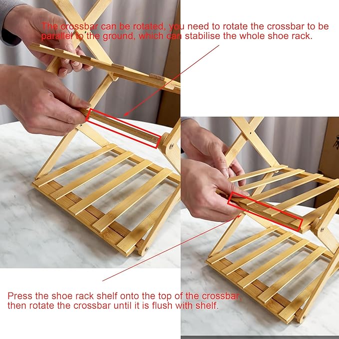 YYW Bamboo Shoe Rack for Entryway,Installation-Free and Foldable Vertical Shoe Storage Organizer,Free Standing Shoe Racks Shelf Closet Shoe Organizer for Living Room (Nature-2 layers)