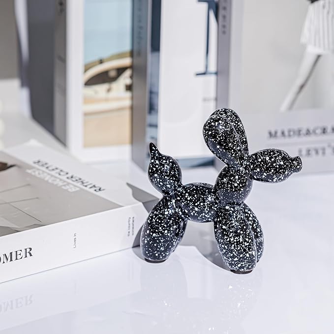 Creative Balloon Dog Statues Small Ceramic Animal Sculpture Modern Home Decor Living Room Desktop Decorations Bedroom Office Cabinet Ornament (Black-A)