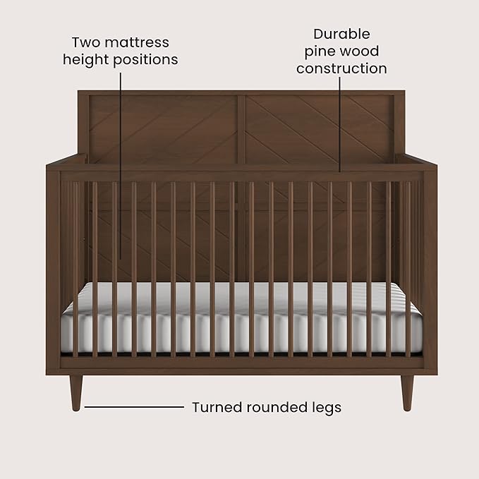 Child Craft Surrey Hill 4-in-1 Convertible Crib, Baby Crib Converts to Day Bed, Toddler Bed and Full Size Bed, 3 Adjustable Mattress Positions, Non-Toxic, Baby Safe Finish (Toasted Chestnut)
