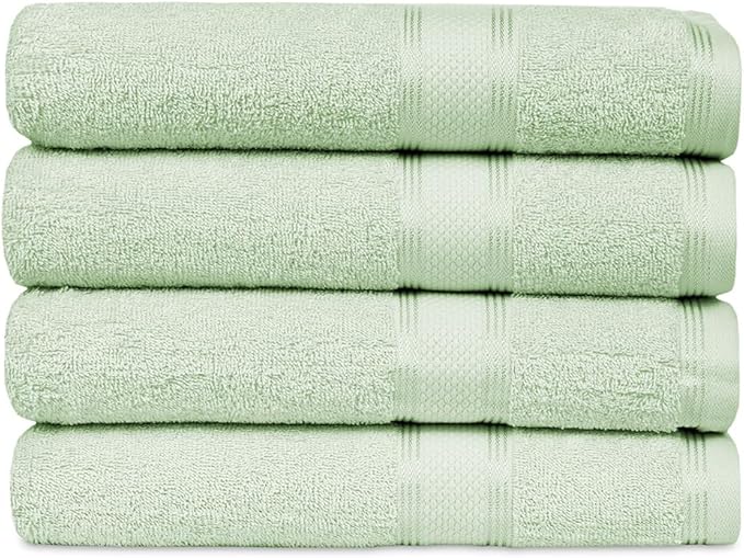 Casa Lino 4 Pack Bath Towels (27x54), 100% Pure Cotton, Luxury Bath Towels, Lightweight & Highly Absorbent, Quick Drying Towels for Bathroom, for Daily Use Bathroom, Light Sage