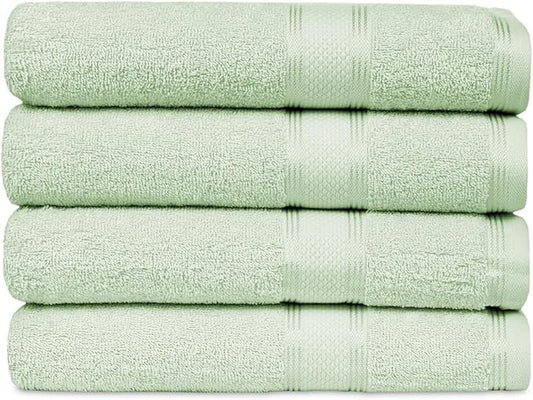 Casa Lino 4 Pack Bath Towels (27x54), 100% Pure Cotton, Luxury Bath Towels, Lightweight & Highly Absorbent, Quick Drying Towels for Bathroom, for Daily Use Bathroom, Light Sage