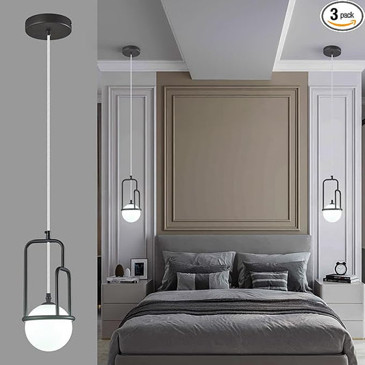 5 Inch Modern Black Pendant Light Globe Pendant Light Fixture Mid Century Pendant Lighting for Kitchen Island Dining Room Living Room Bedroom(2 Pack)