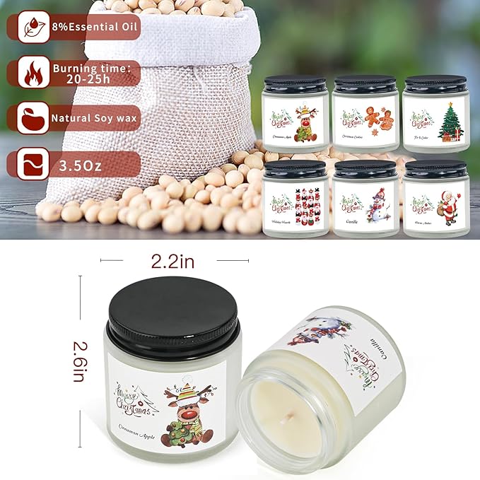 Christmas Scented Candles for Home, 6 Pack Soy Set, 21 oz Jar, Perfect Gifts for Women/Coworker/Girlfriend/Friends