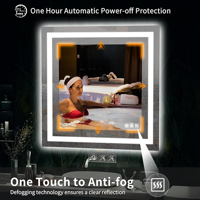 LED Mirror for Bathroom, 36x36 Inch Backlit + Front Lighted Bathroom Vanity Mirror with Lights for Wall, Double Light Strips, 3 Colors, Shatter-Proof, Anti-Fog and Brightness Memory