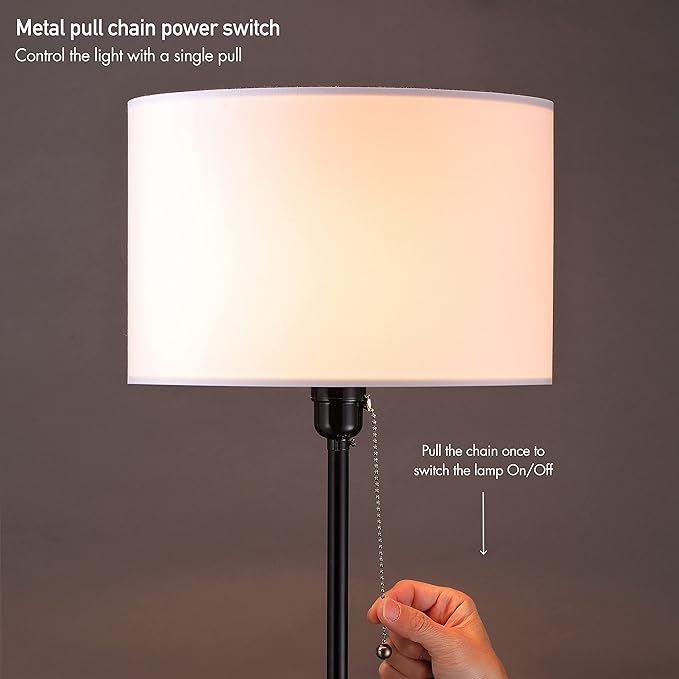 O’Bright Ted - Drum Shade Standing Lamp, Pull Chain Switch, E26 Socket, Modern Minimalist Design, Simple Floor Lamp for Living Room, Bedroom, Office, Black