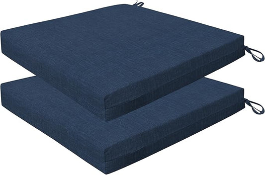 Honeycomb Outdoor Essentials Set of 2 Square Seat Pads, 19 x 19, Hampton Texture Navy Dining Chair Cushions for Patio Furniture