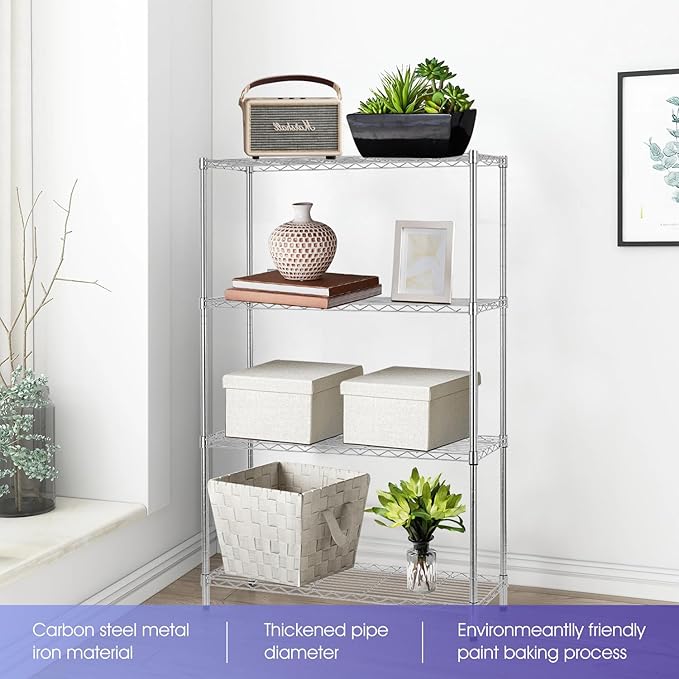 PayLessHere Shelves Shelf Storage Shelves 4 Tier Height Adjustable Shelving Unit NSF Certified 1000 lbs Total Load Capacity Stabilizing Leveling Feet Effortless Assembly (Chrome)