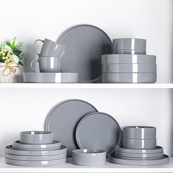 GBHOME Dinnerware Set for 6, 18 Piece Speckled Plates and Bowls Set with Glazed Bottom, Chip & Scratch Resistant Stoneware Plates Sets, Dishwasher & Microwave Safe Dishes, Limestone