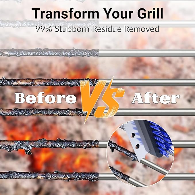 Nylon Bristle Grill Brush for BBQ - Heavy Duty Grill Cleaning Kit with Scraper, Safe for All Grill Types - Non-Scratch Bristles & Long Plastic Handle - Outdoor Barbecue Brush and Accessories