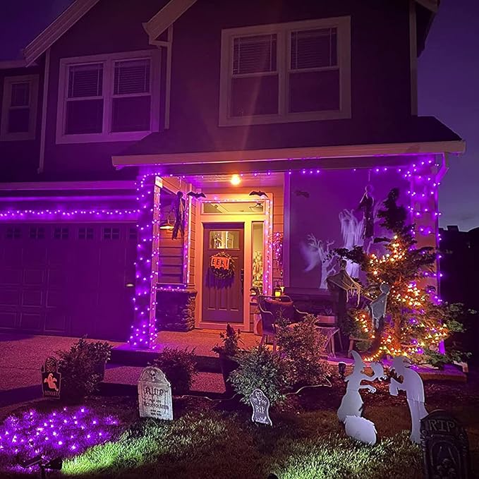 JMEXSUSS 400 LED Purple String Lights Indoor Outdoor Waterproof, 132ft Purple Halloween Lights Plug in with Remote, 8 Modes Christmas Light for Bedroom Party Patio Deck Halloween Christmas Tree Decor