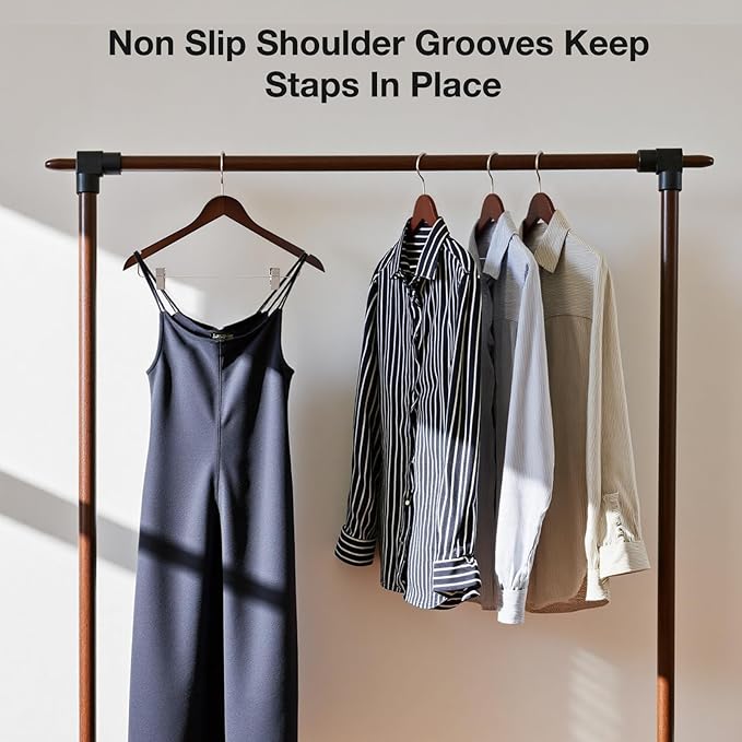 Wooden Hangers with Clips 24 PCS Pant Hangers with Clips,Smooth Solid Wooden Pants Hangers,360 Swivel Hooks & Adjustable Clips,for Jeans,Skirt,Suit,Shorts,Scarf.（Walnut）