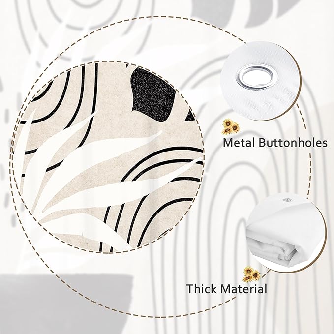 Glawry Boho Mid Century Shower Curtain Small Stall Abstract Black Beige Brown Plant Tropical Palm Leaf Minimalist Bathroom Modern 48Wx72L Inches Bath Accessories Art Home Decor Fabric 8 Pack Hook