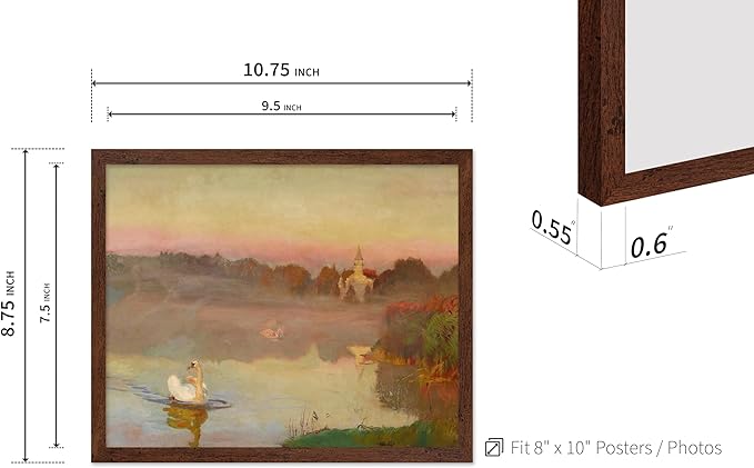 Poster Master Vintage Swan Print - Pond in Radziejowice Poster - Lake & Landscape Art - Farmhouse Wall Design - Animal Lover Art - Aesthetic Living Room or Office Decor - 8x10 Brown Framed