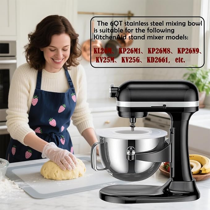 6Quart Stainless Steel Mixer Bowl with Bowl Lid Covers for Stand Mixers