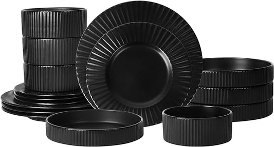 Christian Siriano Lusso 16-Piece Dinnerware Set Stoneware, Black