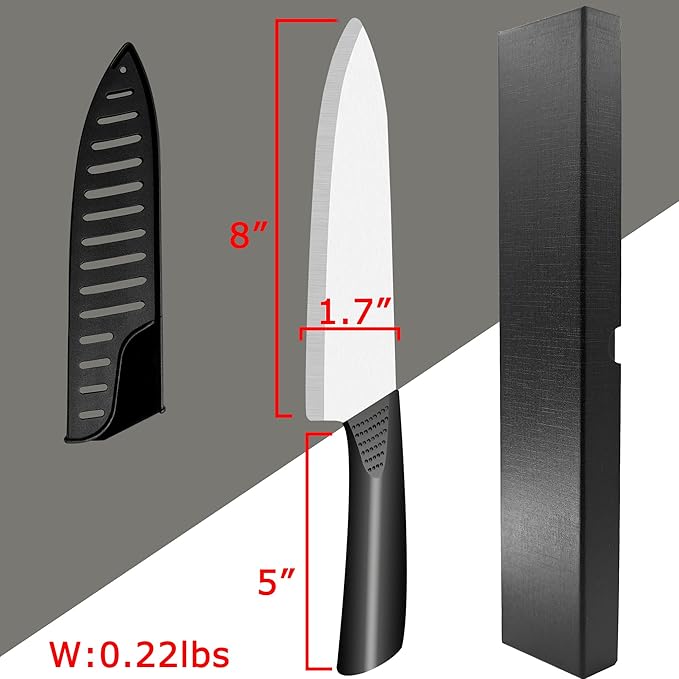 Ceramic Knife - 8 inch Chef's Knife - Light, Precise, Sharp Ceramic Kitchen Knife with Sheath Cover