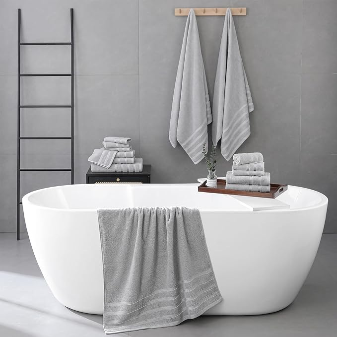 16-Piece Bath Towels Set, 100% Cotton Thick Soft Highly Absorbent Durable, Quick Dry, Bathroom Towels Set (4 Bath Towels, 4 Hand Towels, 8 Washcloths) - Perfect for Daily Use