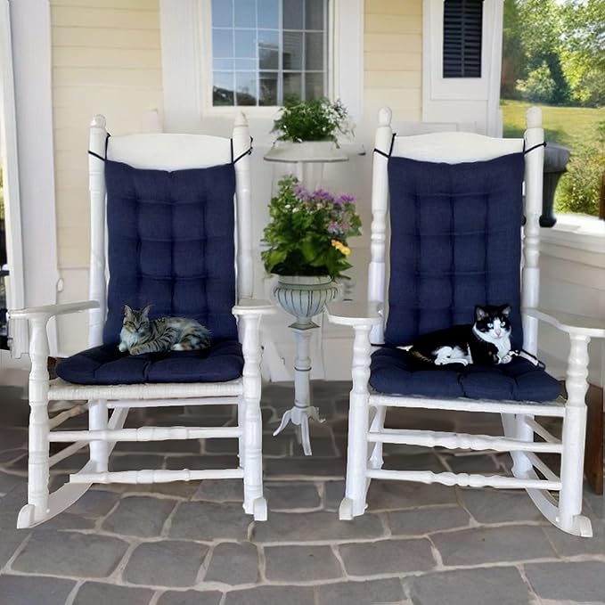 Rave Indigo Porch Rocker Cushions - Small - Indoor-Outdoor, Fade Resistant, Weather Resistant - Latex Foam Fill Rocking Chair Seat Cushion & Backrest Pad Set - Solid Color