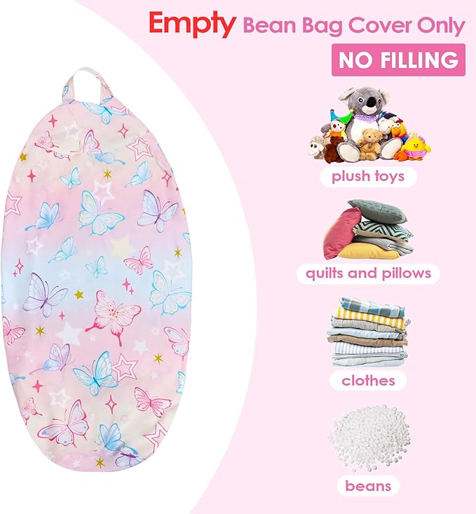Bean Bag Chair for Kids Stuffed Animal Storage Beanbag Chairs,Toddler Toy Storage Organizer for Girls and Boys,32'' Cover Only（No Filling)