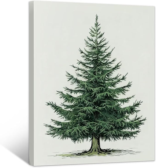 Framed Christmas Pictures Wall Decor,Vintage Pine Tree Prints,Winter Christmas Canvas Wall Art Decoration for Bedroom Bathroom Living Room Rustic Xmas Holiday Gifts (Christmas Tree 5, 16'' X 24'')