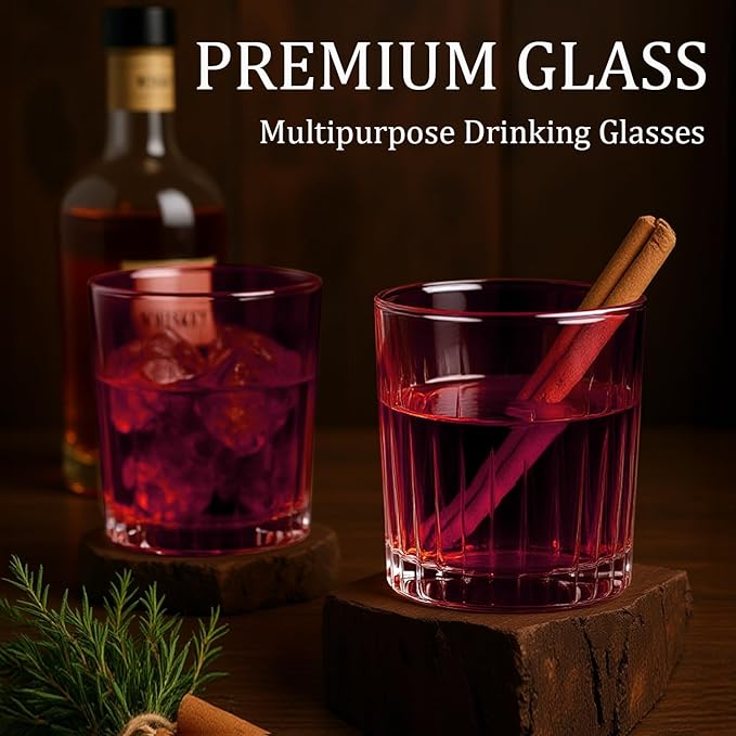 Laerjin Drinking Glasses Set of 8, 12 oz Highball Glasses & 10 oz Cocktail Glasses Set, Glassware Drinking Glasses, Glassware Sets for Cocktail, Beer, Wine, Whiskey, Water & Juice Drinkware(Pink)