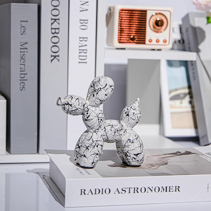 Creative Balloon Dog Statues Small Ceramic Animal Sculpture Modern Home Decor Living Room Desktop Decorations Bedroom Office Cabinet Ornament (White-B)