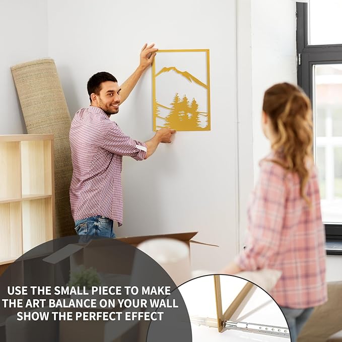 Art3d Black Metal Wall art, 4 Pieces Wall Decor for Living Room Bedroom Hallway Hotel, Natural Mountain Wall Art Style, Line Art Wall Décor