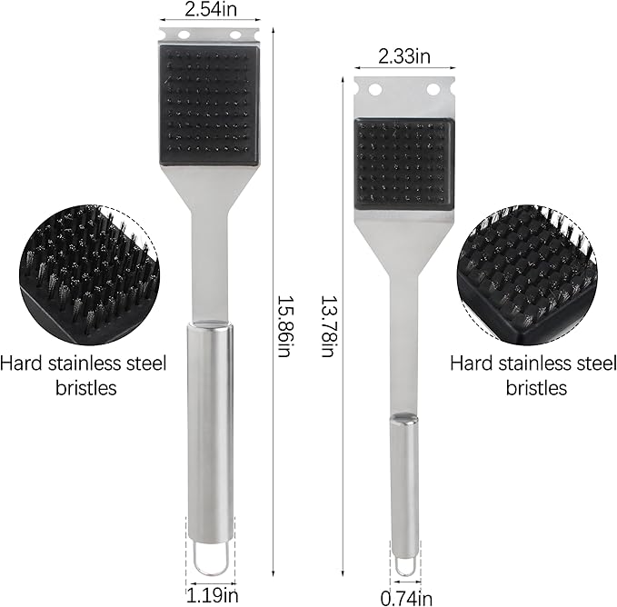 Grill Cleaner Brush and Scraper,16” & 14” Stainless Steel Handle Cleaning Brush for BBQ, Grills,Cookout Tool,Grill Brush for Outdoor BBQ 2 Pack