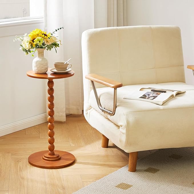 Round Wood Side Table, Small Decorative Table, Nightstand, Modern Side Table for Living Room Bedroom Small Space Cherry Wood Color YD-RST001C