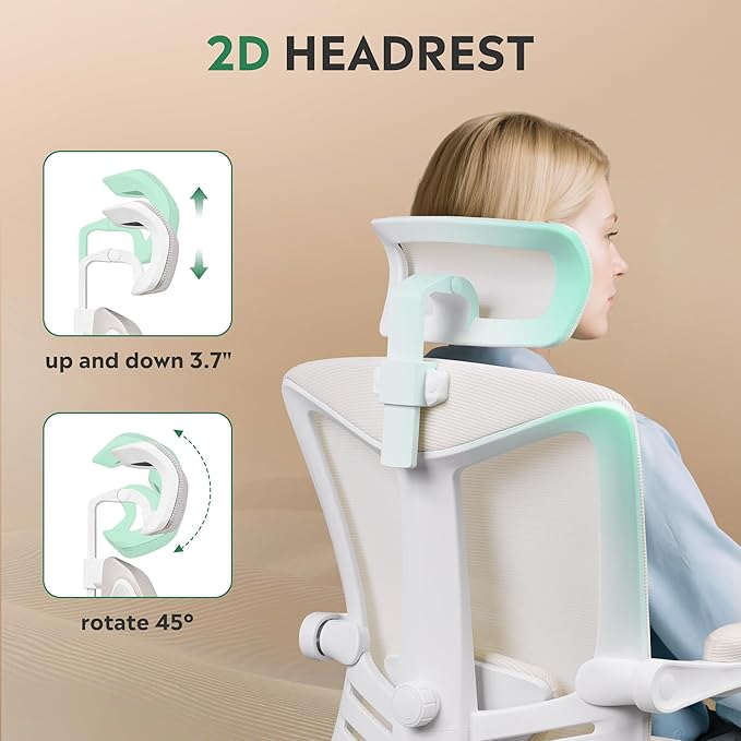 DEVAISE Ergonomic Mesh Office Desk Chair with Footrest, Comfrotable Big and Tall Reclining Computer Chair with Adjustable Lumbar Support, Backrest Adjustable, High Back SGS Class 4 Gas Lift, White