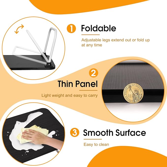 Bed Tray Table Folding Breakfast Tray,Portable Lightweight for Kitchen Serving Sofa Couch Floor (White Black Two)