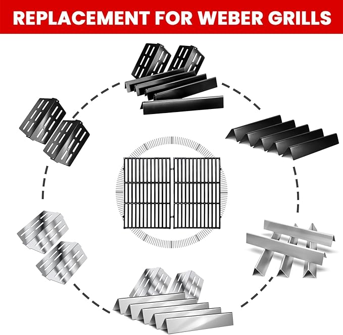GasSaf Grill Flavorizer Bars 17.5 for Weber Genesis 300 Replacement Parts, 304 Stainless Steel Flavor Bars 7620 7621, Built Parts for Weber Genesis 300 310 320 330 Gas Grills (Front-Knob 2011-2016)