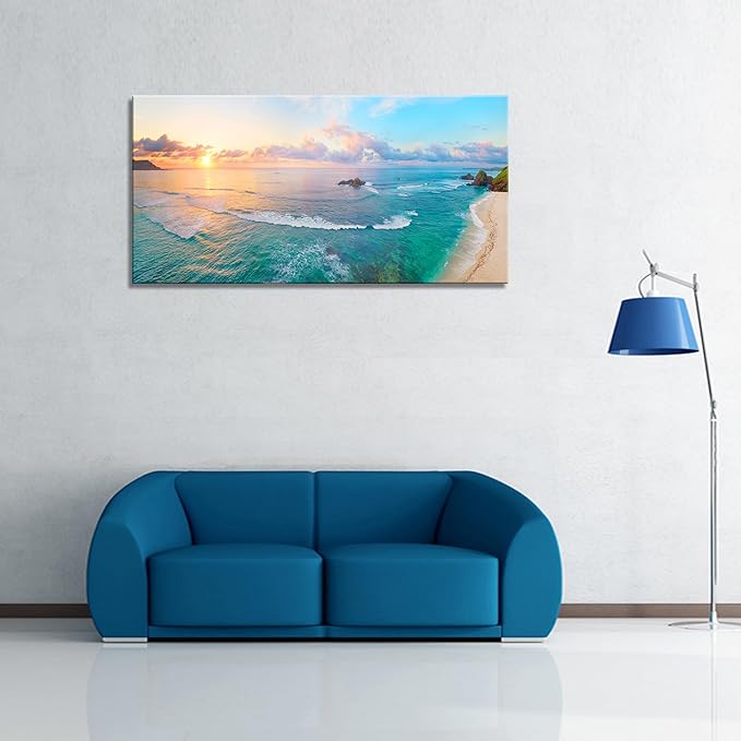 XXMWallArt FC3962 Tropical Beach Wall Art Blue Sea Sunset Natural Scenery Picture Print On Canvas Seascape Canvas Print Artwork for Living Room Bedroom Kitchen Home and Office Wall Decor