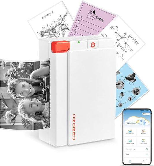 ORGBRO Mini Sticker Printer Machine, X3 Portable Thermal Sticker Maker with 3-Inch Stickers, Print Pod, Bluetooth Inkless Printer for Smartphones, Impresora Portátil for Notes, Journal, DIY, Kids Gift