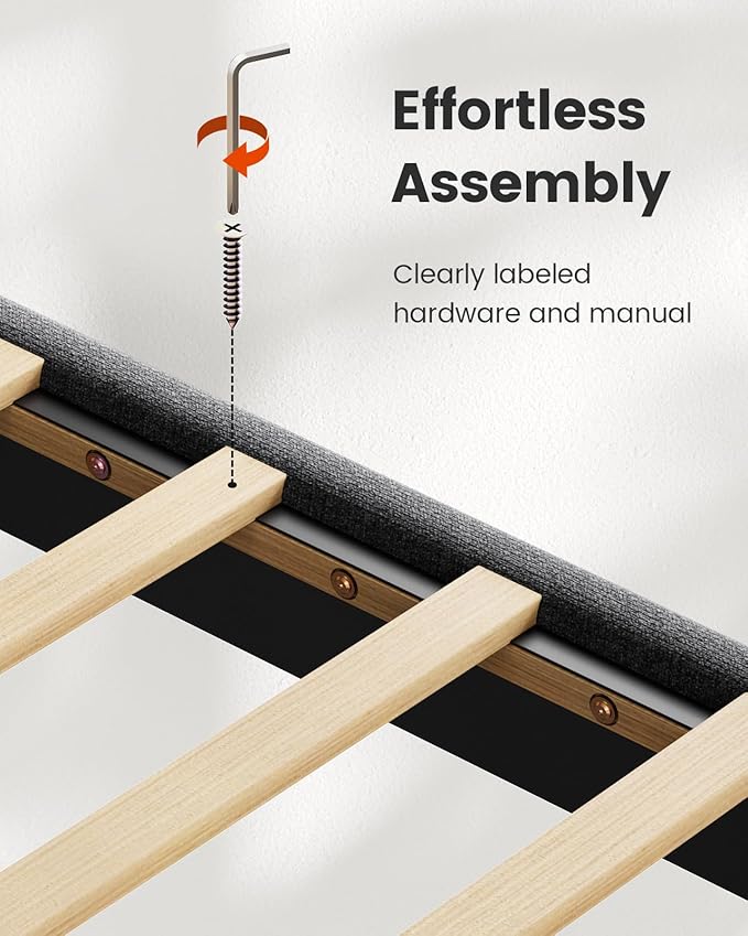 Amada Full Platform Bed Frame with 12 Thickened Legs & Adjustable Fabric Upholstered Headboard, Solid Wooden Support 1300 Lbs Weight Capacity, No Box Spring Needed/Easy Assembly/Underbed Storage