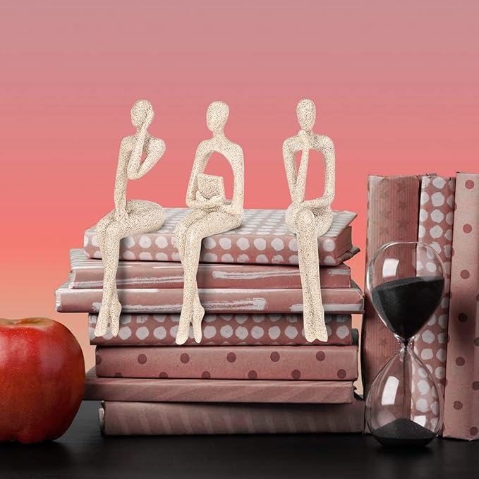 Thinker Statue Gold Decor Abstract Art Sculpture, Golden Resin Collectible Figurines for Home Living Room Office Shelf Decoration,Great Gifts Ideas (Sitting Posture-Sandstone)