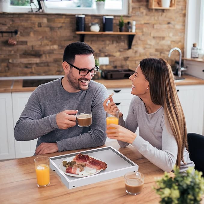 Artmeer Bed Tray Table with Folding Legs,Bamboo Breakfast in Bed for TV Table, Laptop Computer Tray,Eating,Snack Tray (White) Large Size