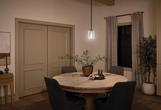 Kichler Winslow 7.5" 1-Light Mini Pendant Light with Clear Seeded Glass in Black for Kitchen, Bar, Laundry Sink, Bar Island (7.5" x 4.25"), 44032BK