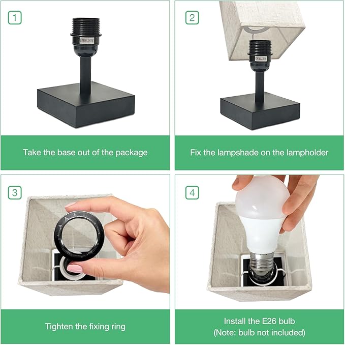 Small Bedside Lamp, Mini Minimalist Table Lamp with Square Flaxen Fabric Shade, 11 Inch Desk Reading Lamp for Bedroom, Living Room, Office, 2 Pack