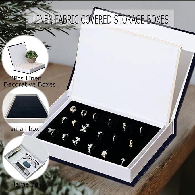 Decorative Books for Home Decor - Coffee Table Books Decor-2Pcs Linen Decorative Boxes, Aesthetic Fake/Faux Book for Modern Home,shelf décor or Mantle Decor,for Jewelry Box and Photo Storage