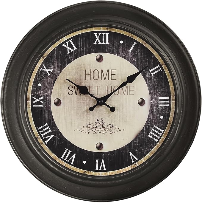 16 Inch Vintage Wall Clock, Silent Non-Ticking Quartz Battery Operated Decorative Clock for Home, Kitchen, Living Room, Dining Room, Office, Dark Brown Roman Number