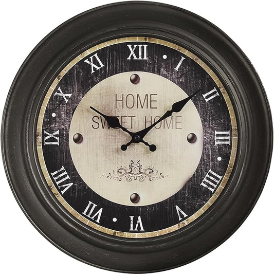 16 Inch Vintage Wall Clock, Silent Non-Ticking Quartz Battery Operated Decorative Clock for Home, Kitchen, Living Room, Dining Room, Office, Dark Brown Roman Number