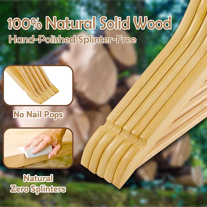 ELONG HOME Wooden Hangers, 20 Pack Wood Hangers with Extra Smooth Finish, Precisely Cut Notches and Chrome Swivel Hook, Wooden Clothes Hangers for Shirt Suit Jacket Dress