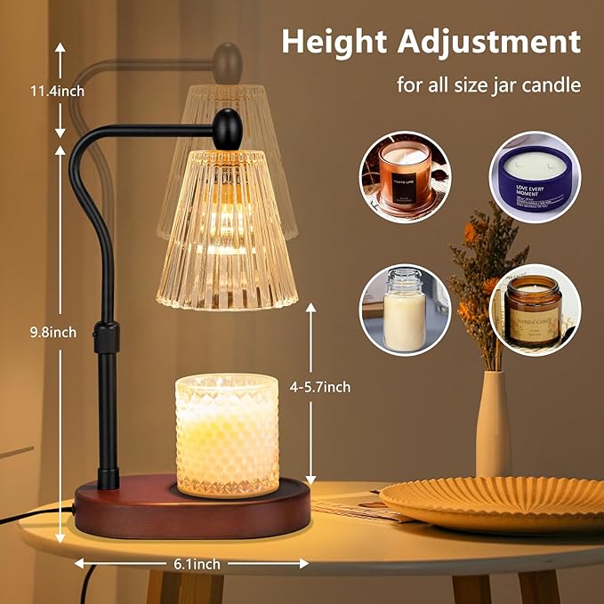 Candle Warmer Lamp with Dimmer, Candle Warmer with Timer Adjustable Height for Scented Wax Jar Candles, Gifts for Women Mom New Home Decor, for Women Mothers Day