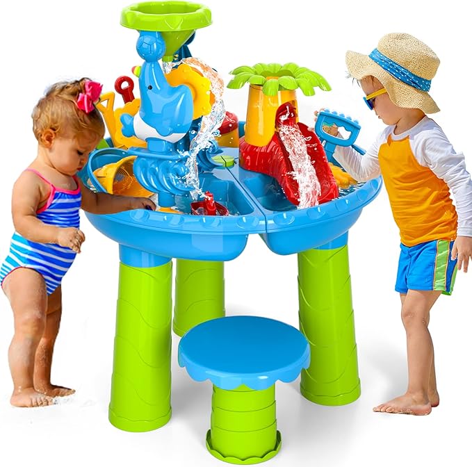 3-in-1 Water Sand Table Outside Toys for Toddlers, Summer Outdoor Beach Backyard Toys Water Table for Kids Todllers 3-5, Activity Sensory Tables Birthday Gifts for Boys Girls