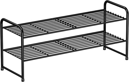 SUFAUY 2-Tier 33" Wide Shoe Rack, Closet Metal Shoe Rack Organizer Heavy Duty, Stackable, Black